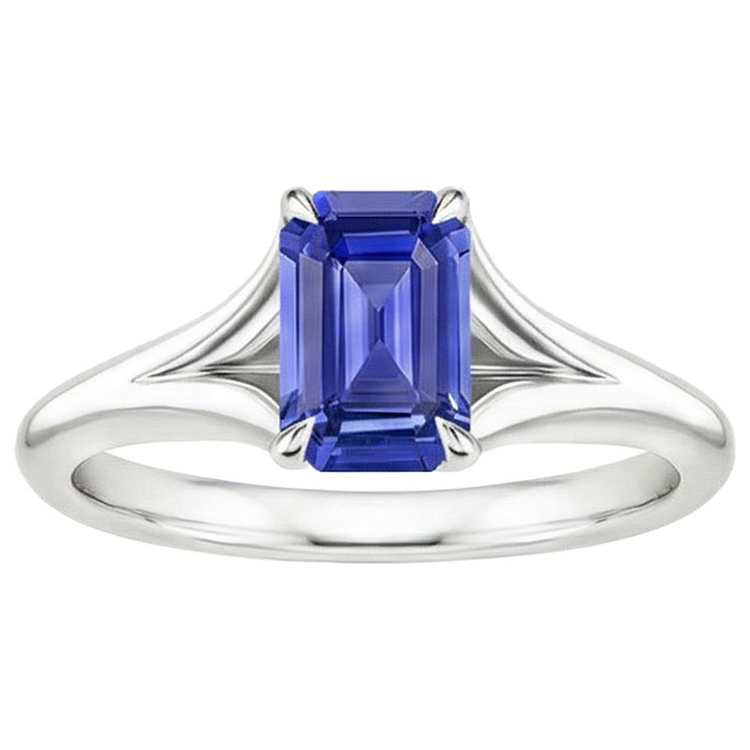 Bague Solitaire Saphir Sri Lankais 3 Carats Taille Emeraude Or Blanc 14K