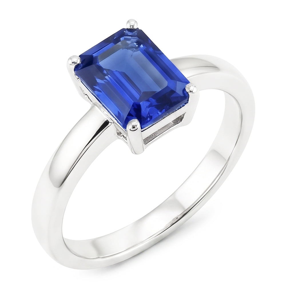 Bague Solitaire Saphir Sri Lankais Forme émeraude 1.50 Carats