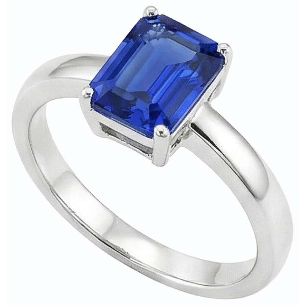Bague Solitaire Saphir Sri Lankais Forme émeraude 1.50 Carats