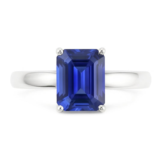 Bague Solitaire Saphir Sri Lankais Forme émeraude 1.50 Carats