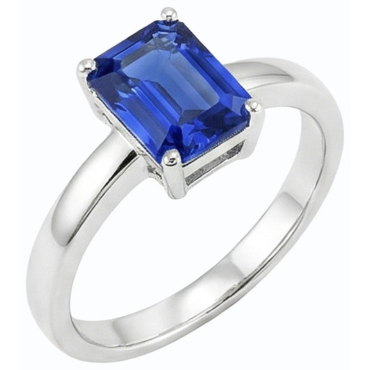 Bague Solitaire Saphir Sri Lankais Forme émeraude 1.50 Carats