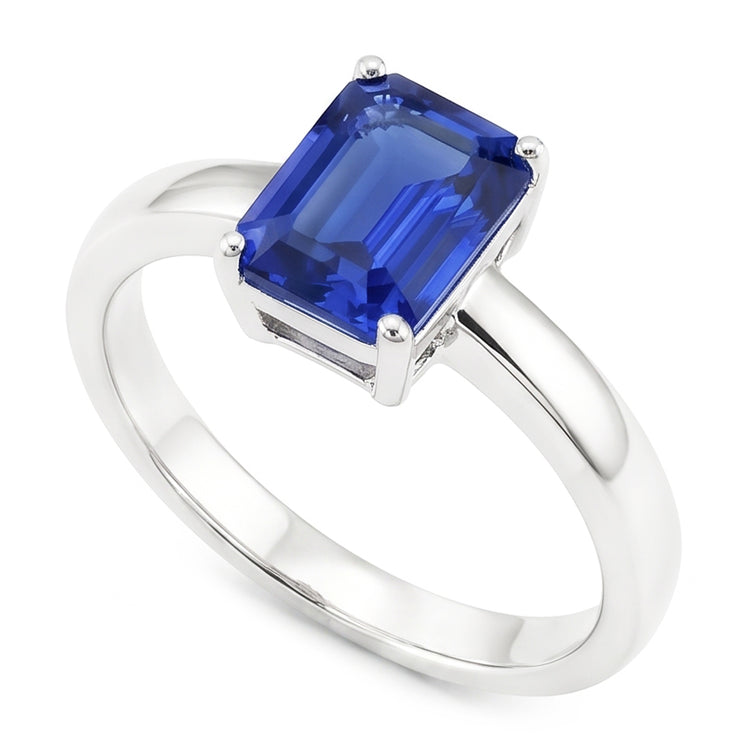 Bague Solitaire Saphir Sri Lankais Forme émeraude 1.50 Carats