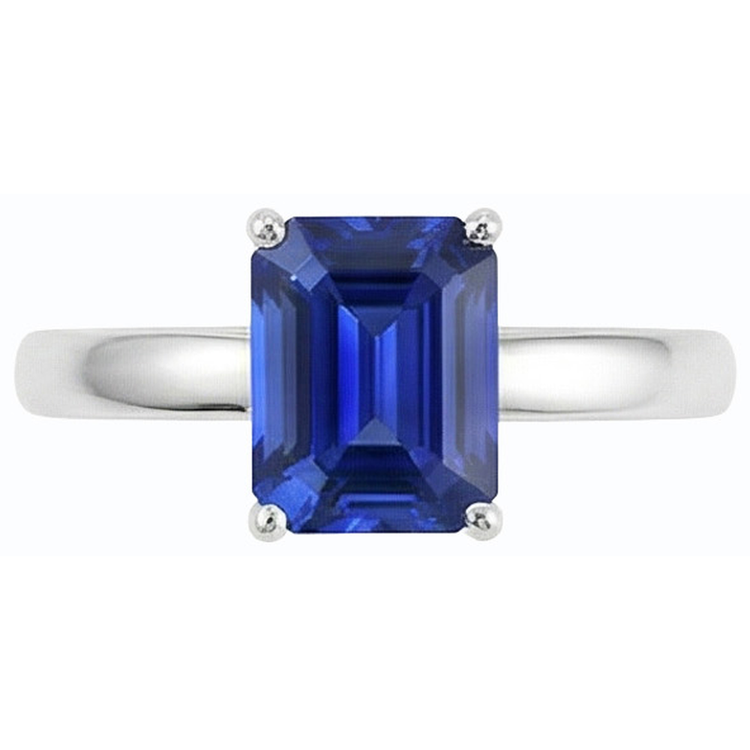 Bague Solitaire Saphir Sri Lankais Forme émeraude 1.50 Carats