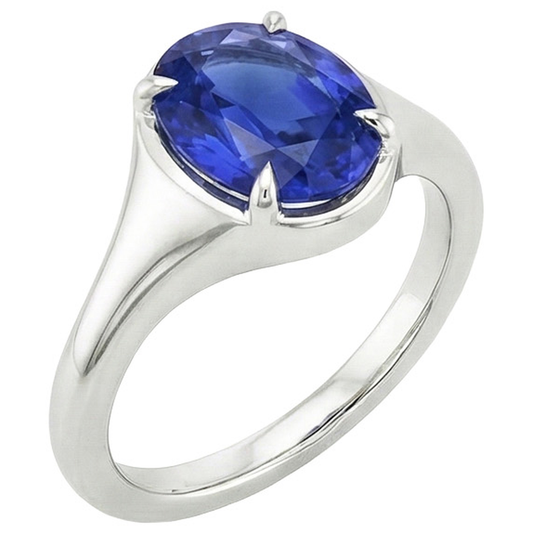 naturel oval saphir 3carats bague angle de côté