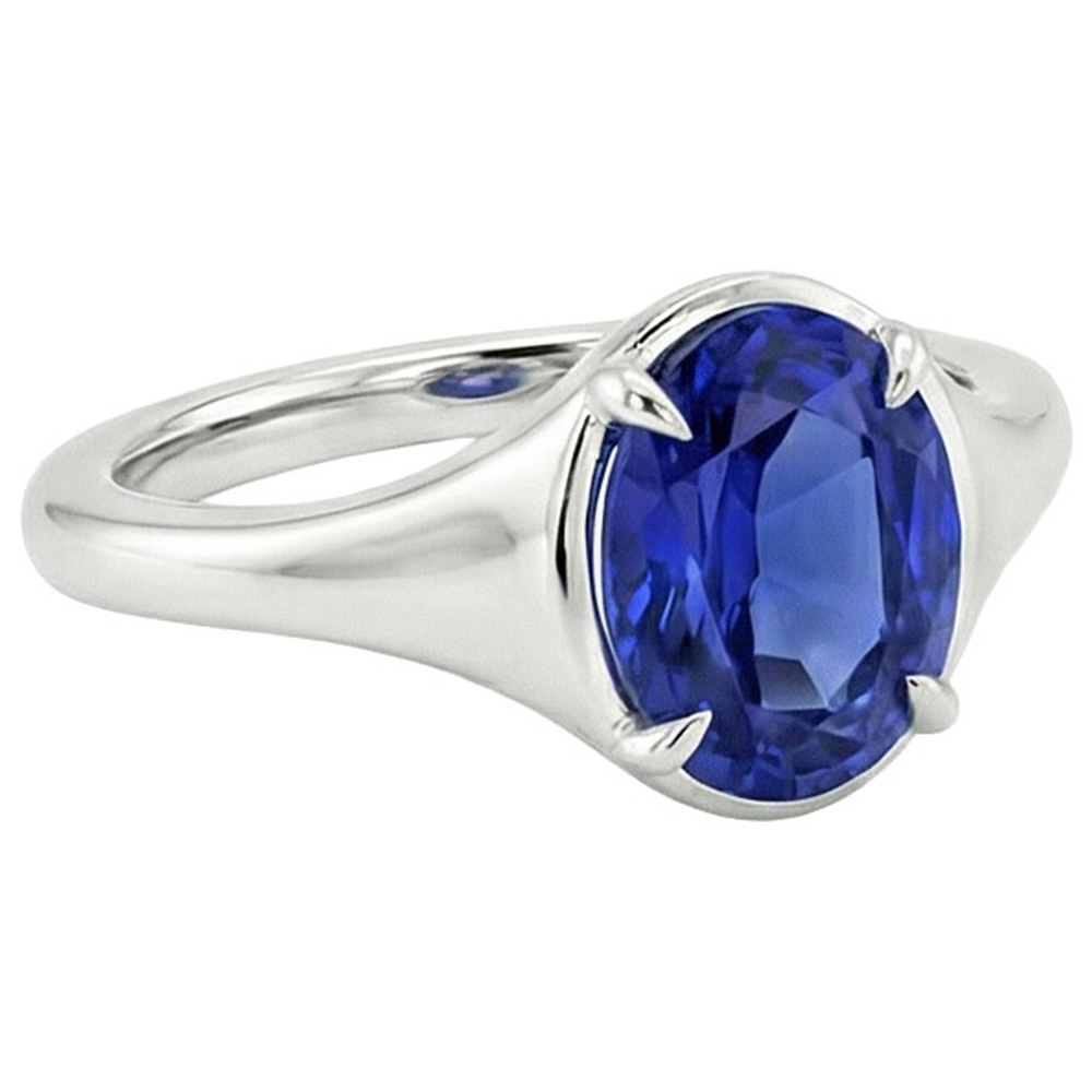 naturel oval saphir 3carats bague vue de dessus
