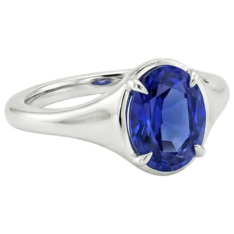 naturel oval saphir 3carats bague vue de dessus