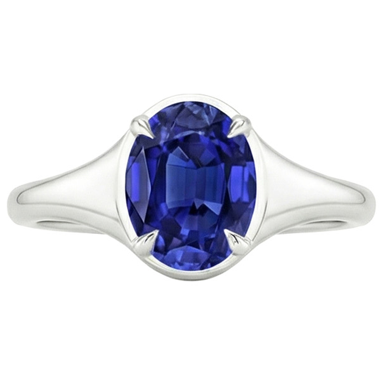 naturel oval saphir 3carats bague vue de profil
