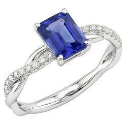 Bague Solitaire Saphir émeraude Avec Accents Tige Torsadée 2.50 Carats