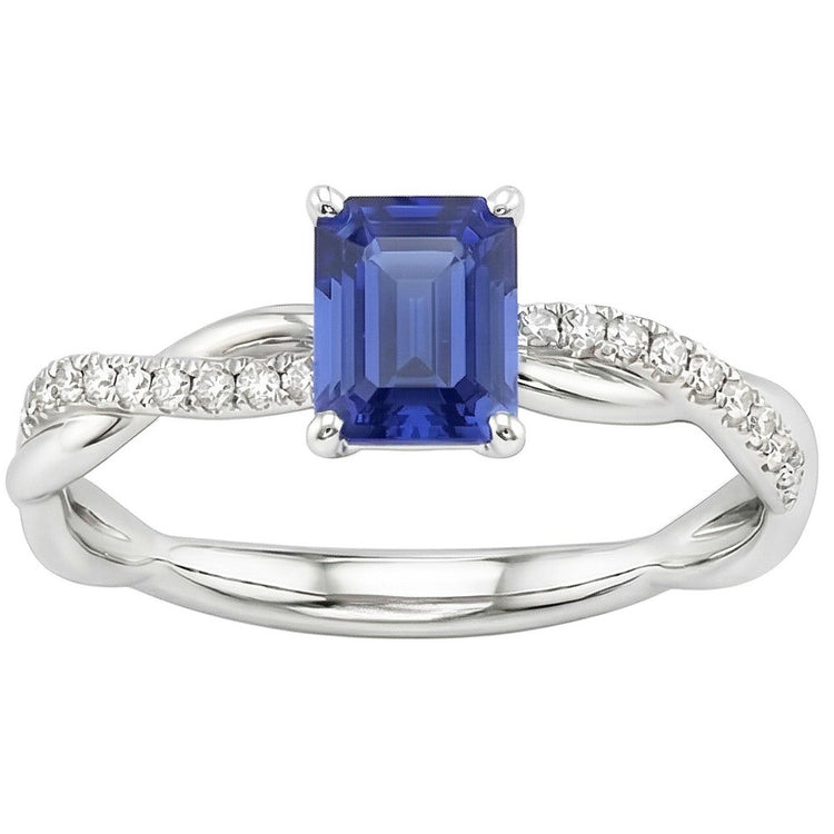 Bague Solitaire Saphir émeraude Avec Accents Tige Torsadée 2.50 Carats
