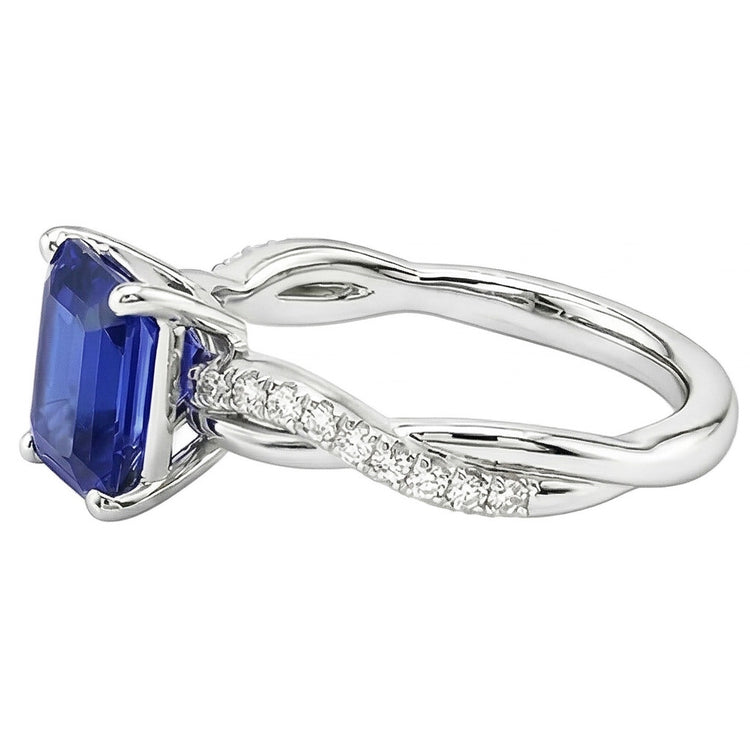 Bague Solitaire Saphir émeraude Avec Accents Tige Torsadée 2.50 Carats