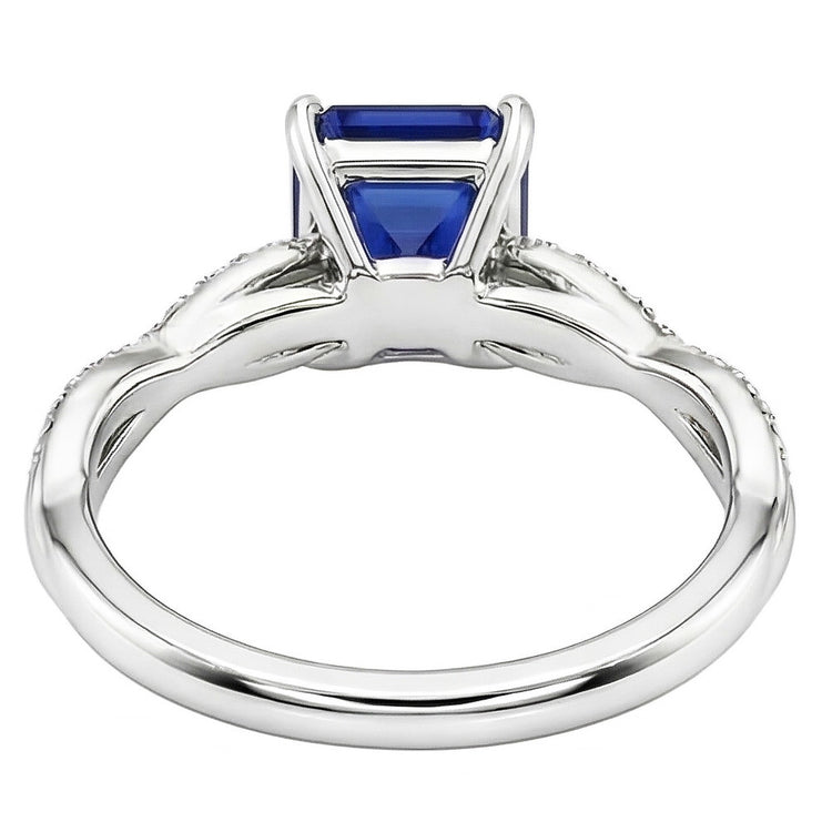 Bague Solitaire Saphir émeraude Avec Accents Tige Torsadée 2.50 Carats