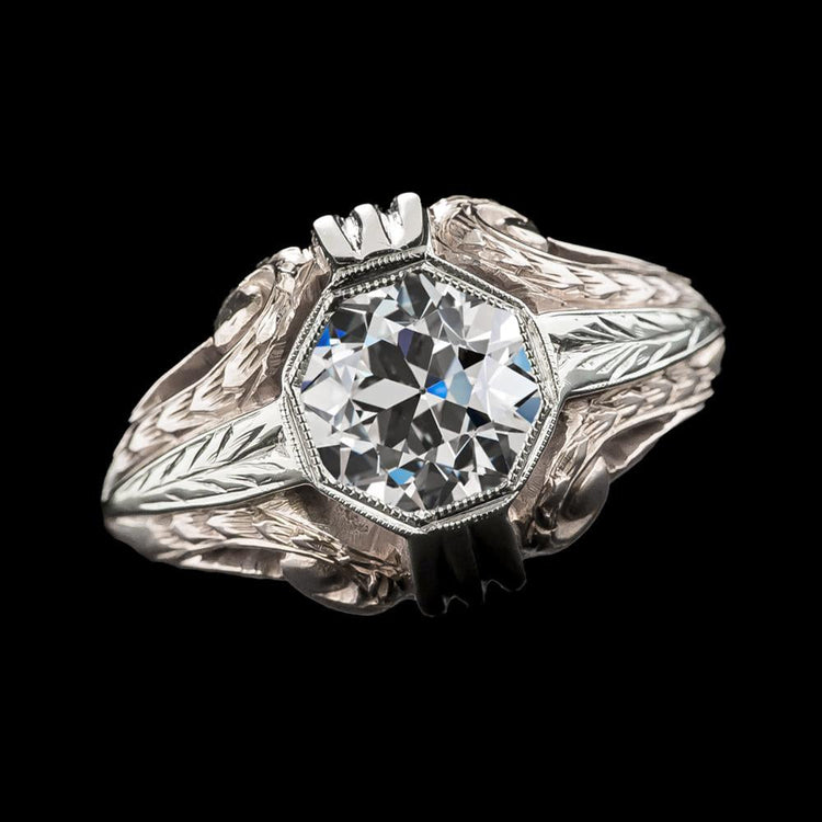 Bague Solitaire Sertie Clos Rond Ancienne Mine Cut Naturel Diamond 2 Carats