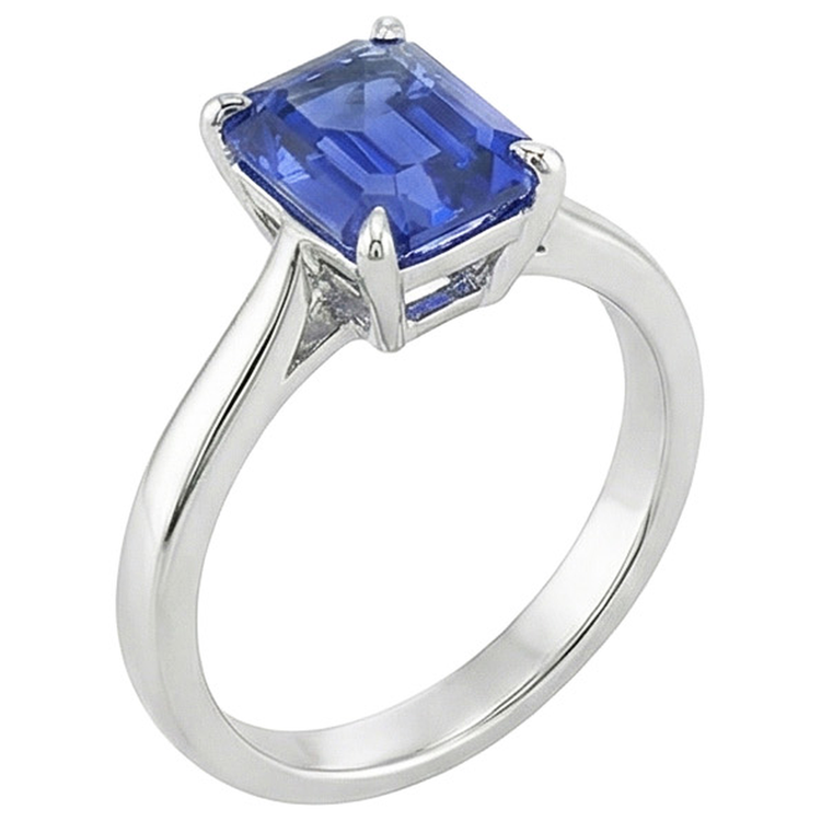 Bague Solitaire Sertissage Griffe Emeraude Ceylan Saphir 3 Carats
