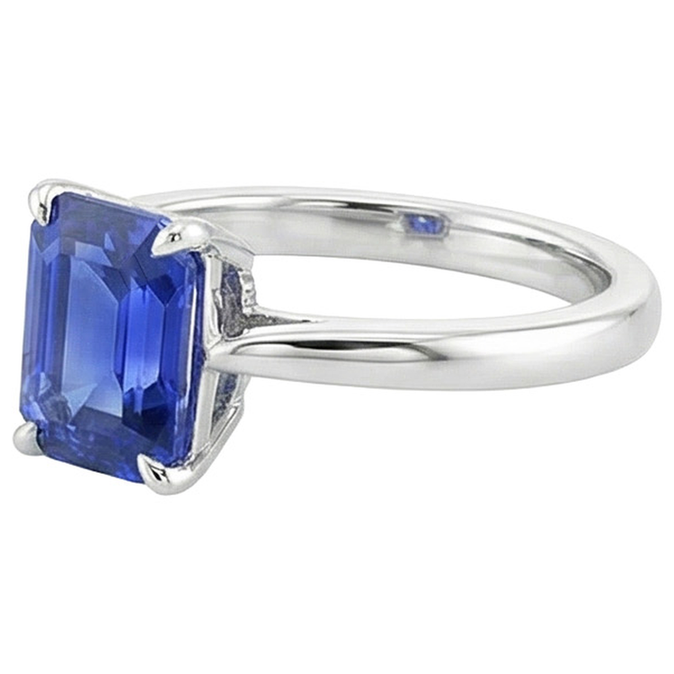 Bague Solitaire Sertissage Griffe Emeraude Ceylan Saphir 3 Carats