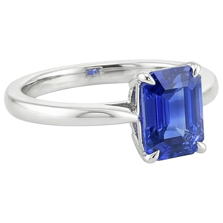 Bague Solitaire Sertissage Griffe Emeraude Ceylan Saphir 3 Carats