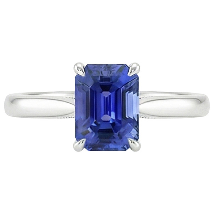 Bague Solitaire Sertissage Griffe Emeraude Ceylan Saphir 3 Carats