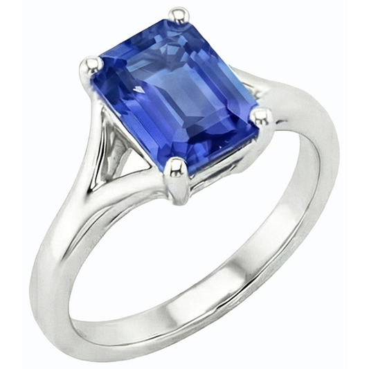 Bague Solitaire Split Shank Emeraude Bleu Clair Saphir 2 Carats