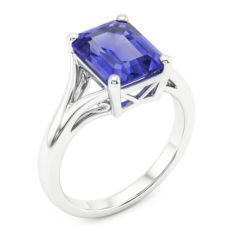 Bague Solitaire Split Shank Emeraude Bleu Clair Saphir 2 Carats