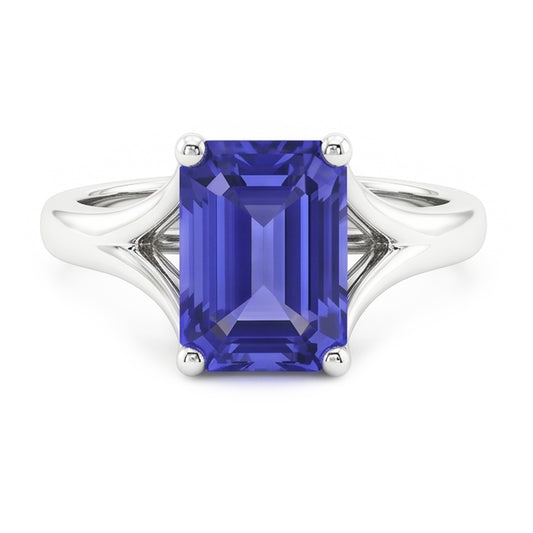 Bague Solitaire Split Shank Emeraude Bleu Clair Saphir 2 Carats