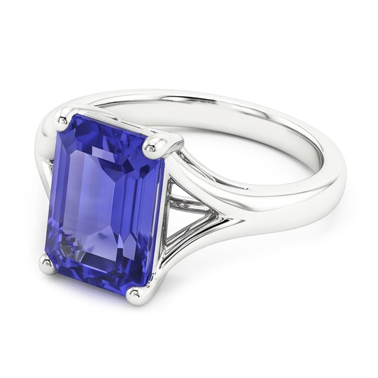 Bague Solitaire Split Shank Emeraude Bleu Clair Saphir 2 Carats