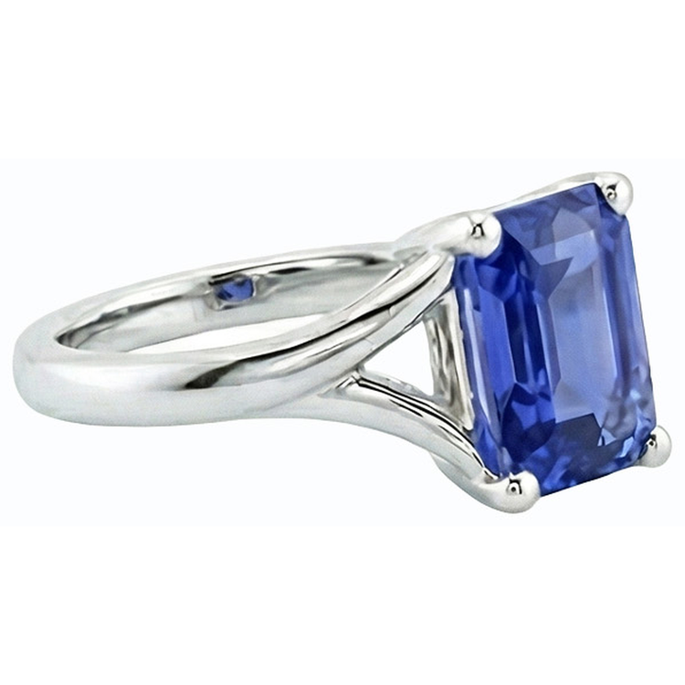 Bague Solitaire Split Shank Emeraude Bleu Clair Saphir 2 Carats
