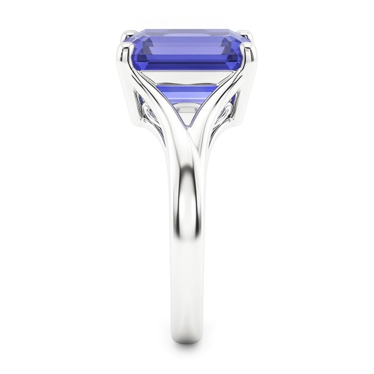 Bague Solitaire Split Shank Emeraude Bleu Clair Saphir 2 Carats