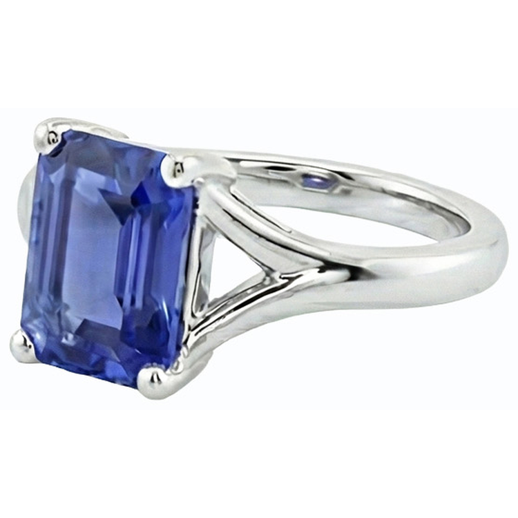 Bague Solitaire Split Shank Emeraude Bleu Clair Saphir 2 Carats