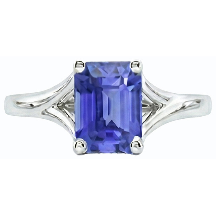Bague Solitaire Split Shank Emeraude Bleu Clair Saphir 2 Carats