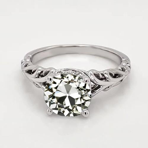 Bague Solitaire Style Antique Rond Vieux Mineur Véritable Diamant Or 1.50 Carats