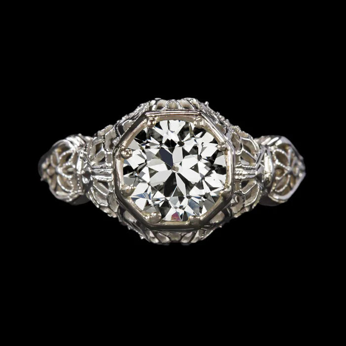 Bague Solitaire Style Antique Rond Vieux Réel Diamant Européen 2.50 Carats