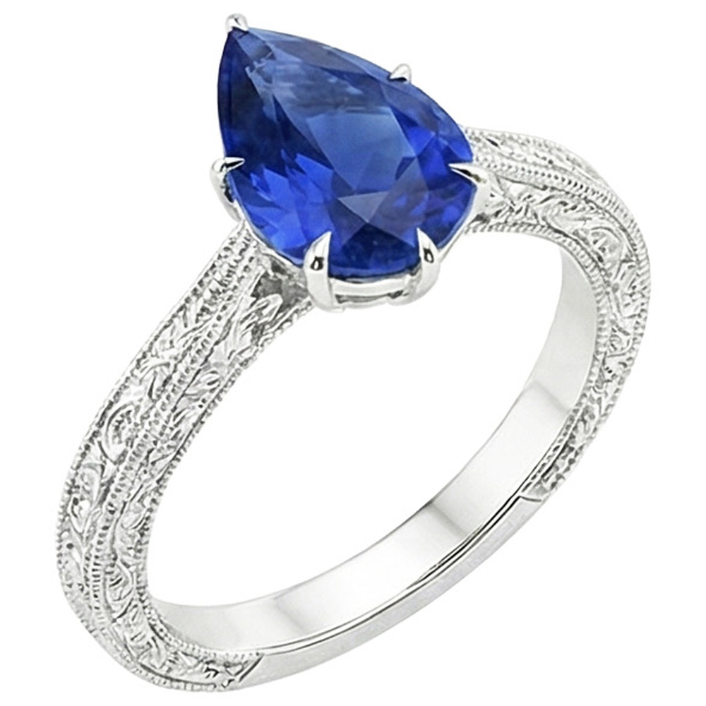 naturel pear saphir 2carats bague angle de côté
