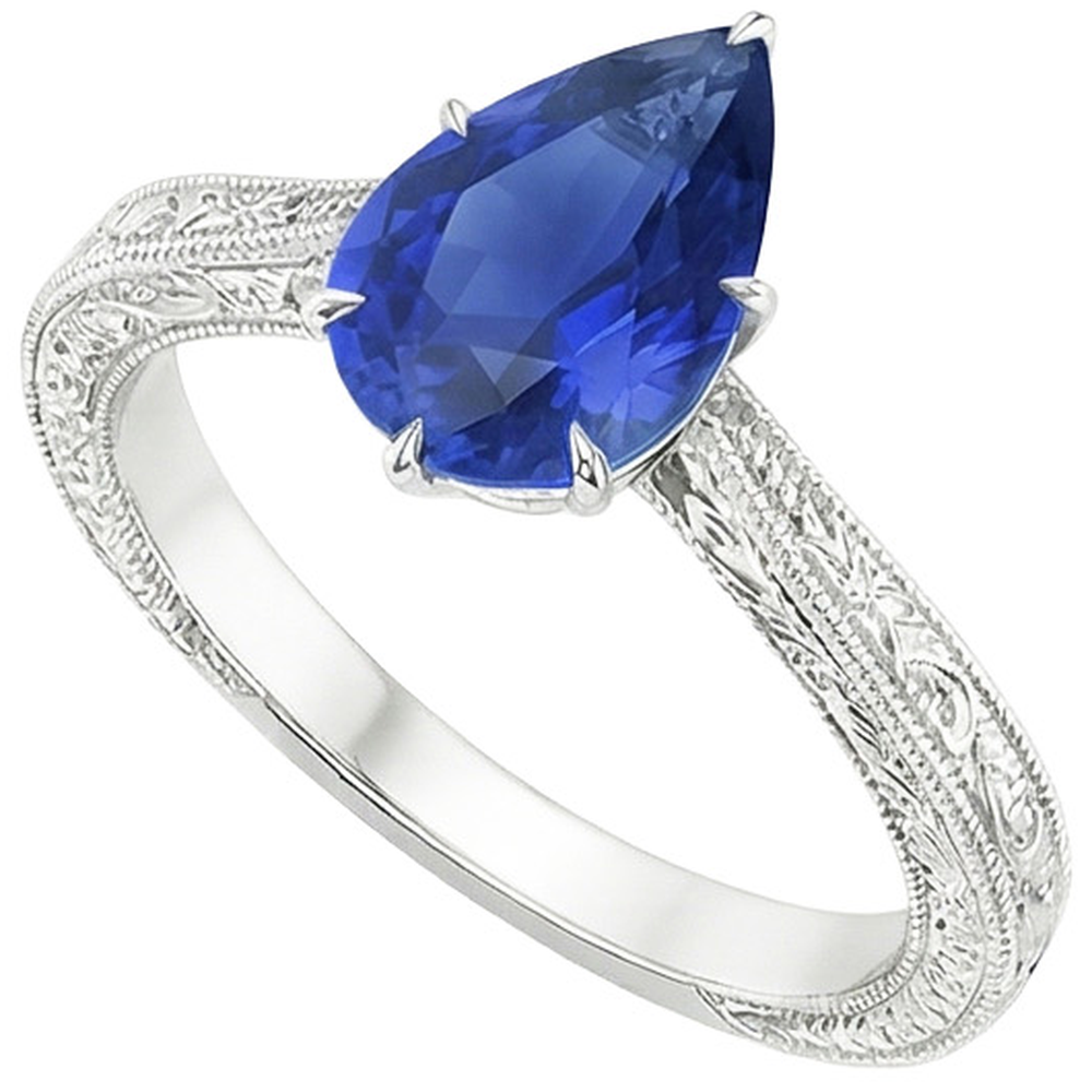 naturel pear saphir 2carats bague détail rapproché