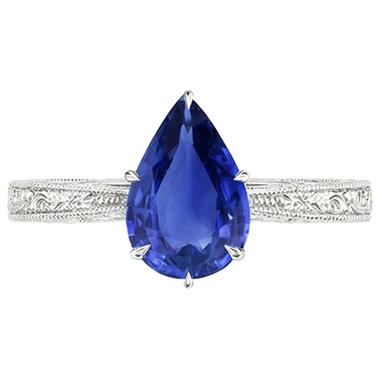 naturel pear saphir 2carats bague vue de profil