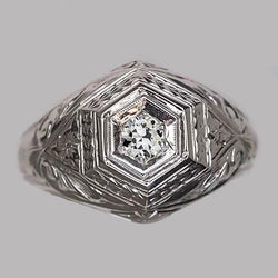 Bague Solitaire Style Antique Véritable Diamant Rond Taille Ancienne 0.50 Carats