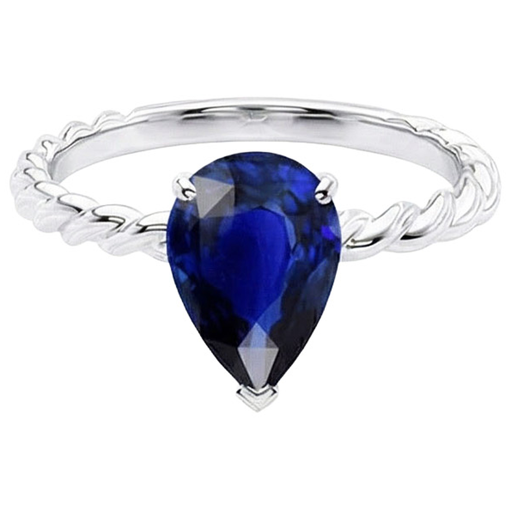 naturel pear saphir 2.50carats bague vue de profil