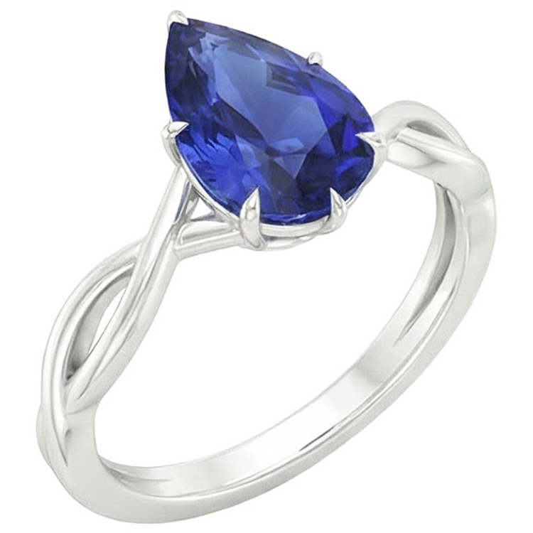 Bague Solitaire Style Infini Poire Saphir Bleu 2.50 Carats