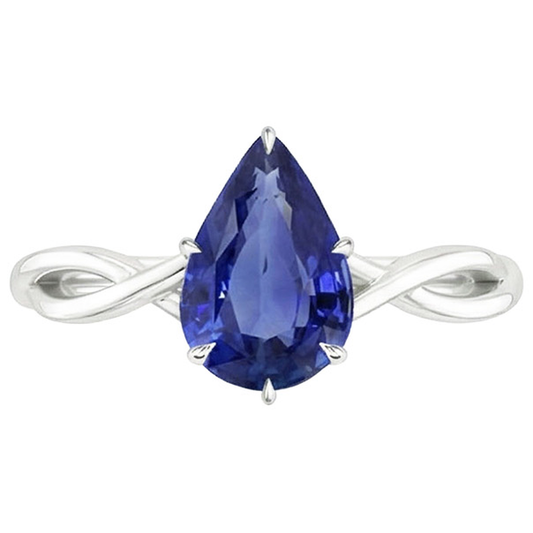 Bague Solitaire Style Infini Poire Saphir Bleu 2.50 Carats