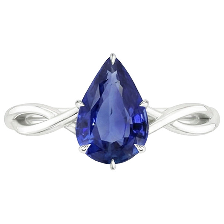 Bague Solitaire Style Infini Poire Saphir Bleu 2.50 Carats