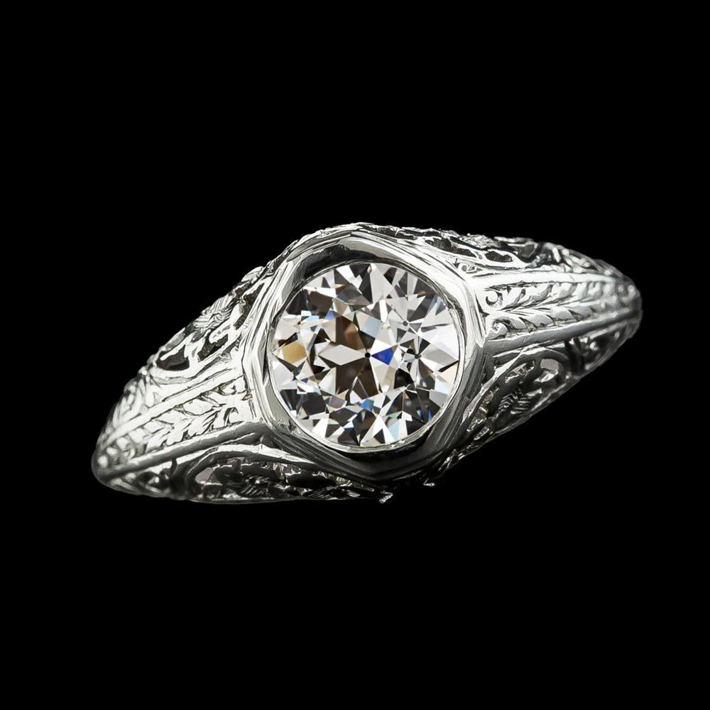 Bague Solitaire Style Vintage Réel Diamant Rond Vieille Lunette Européenne Sertie 2 Carats