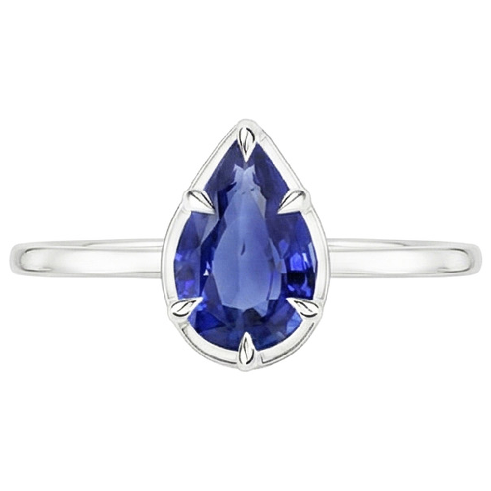 naturel pear saphir 2.50carats bague vue de profil