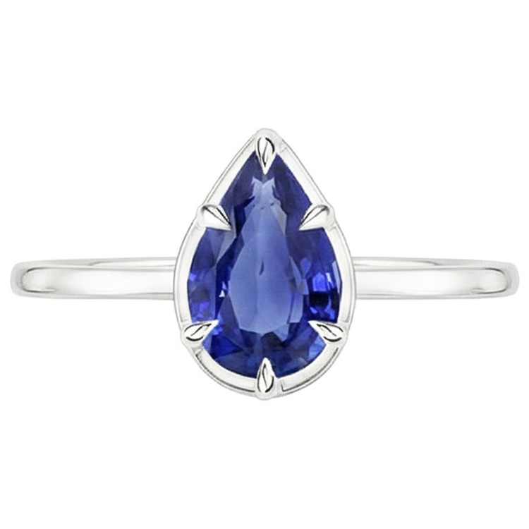 naturel pear saphir 2.50carats bague vue de profil