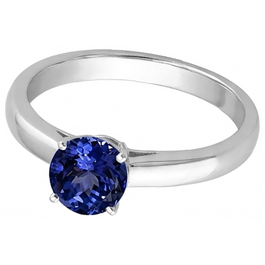Bague Solitaire Tanzanite 2 Carats Nouvel Or Blanc 14K Massif