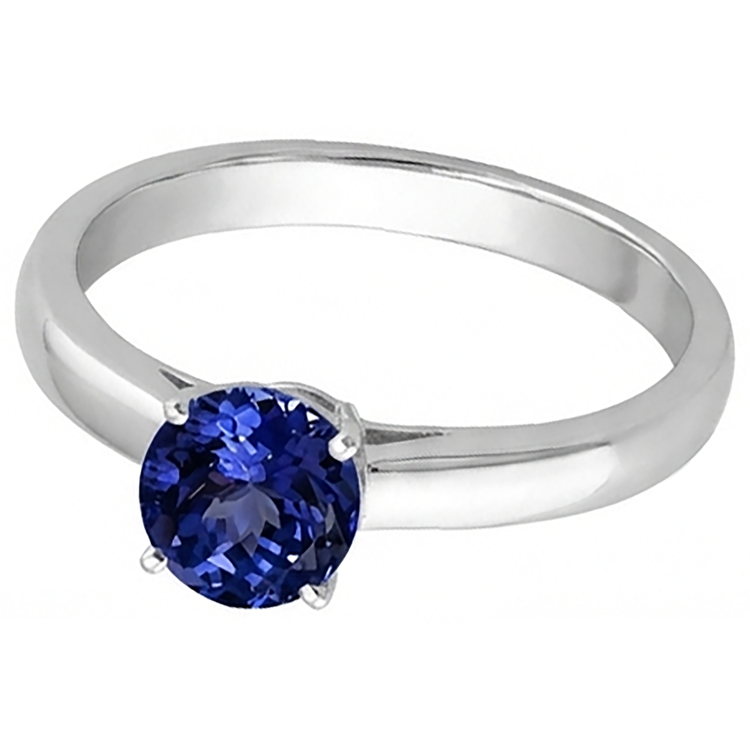 Bague Solitaire Tanzanite 2 Carats Nouvel Or Blanc 14K Massif