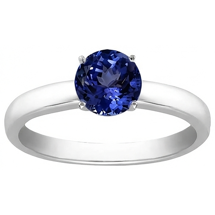 Bague Solitaire Tanzanite 2 Carats Nouvel Or Blanc 14K Massif