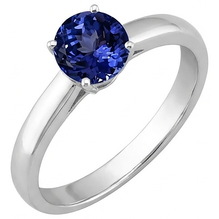 Bague Solitaire Tanzanite 2 Carats Nouvel Or Blanc 14K Massif