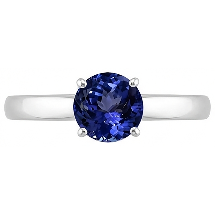 Bague Solitaire Tanzanite 2 Carats Nouvel Or Blanc 14K Massif