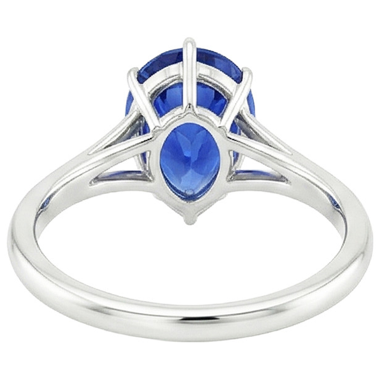 Bague Solitaire Tige Fendue Taille Poire Saphir Bleu 2.50 Carats