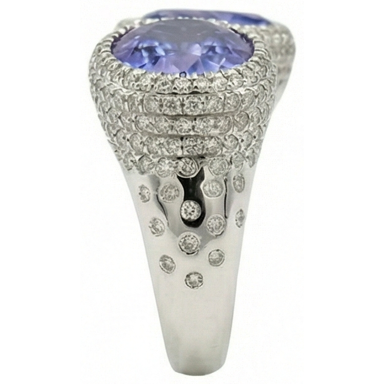 Bague Solitaire Toi et Moi Tanzanite Avec Accents Diamants Naturels Extraits des Mines ( et non cultivés en laboratoire ) 5.50 Carats
