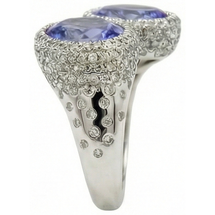 Bague Solitaire Toi et Moi Tanzanite Avec Accents Diamants Naturels Extraits des Mines ( et non cultivés en laboratoire ) 5.50 Carats