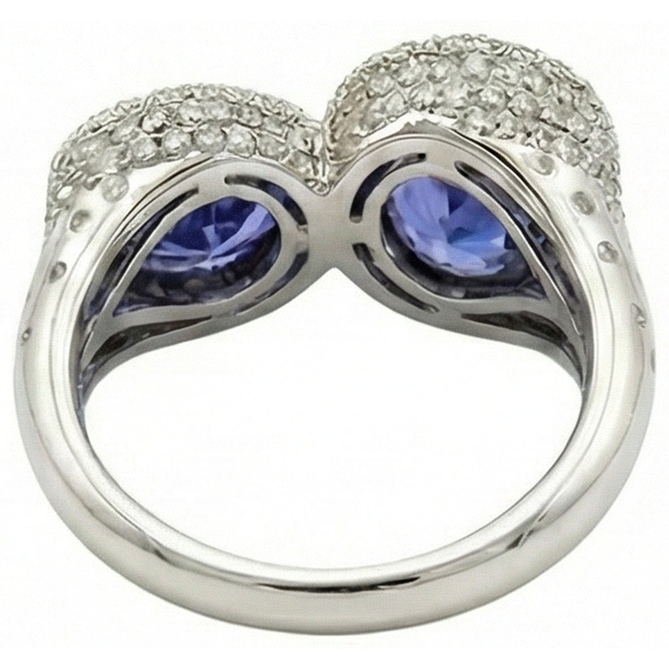 Bague Solitaire Toi et Moi Tanzanite Avec Accents Diamants Naturels Extraits des Mines ( et non cultivés en laboratoire ) 5.50 Carats